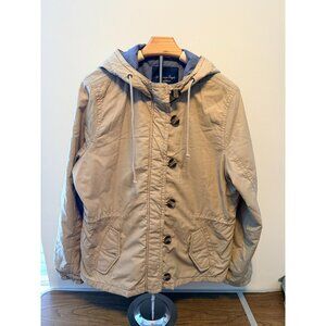 American Eagle Barn Chore Jacket Beige Quilt Lined Hood Zip Winter Coat Sz XL